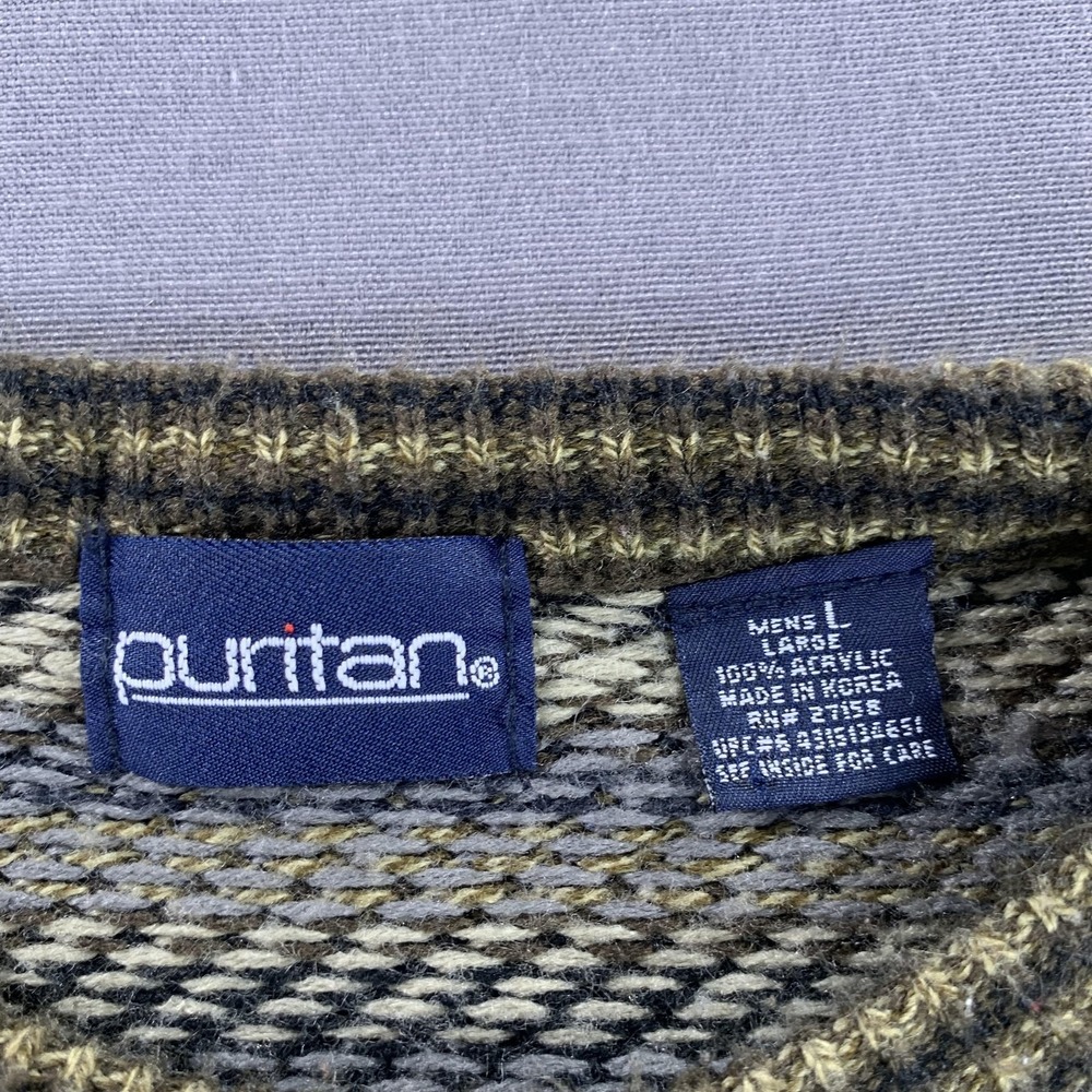 VINTAGE Puritan Sweaters Mens LG Lot of 2 Khaki Fair Isle Blue Stripe 90s Knit - Picture 15 of 16